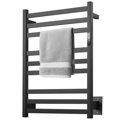 9-Bar Towel Warmer, Wall-Mounted Electric Heated Rack for Bathroom, 24-Hour Timer Smart Switch, 304 Stainless Steel Heated Towel Holder, Hard Wired an Plug in Electric Heated Dryer