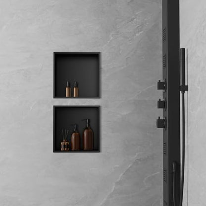 Achelous Stainless Steel Insert Shower Niche 12" X 12" NO Tile Needed, Bathroom Wall Niche Recessed Shower Shelf Organizer, Wall-Inserted Niche Recessed Shower Caddy, Matte Black - color: Matte Black, size: 12" X 12"