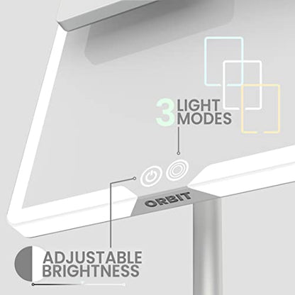 Orbit LED Vanity Mirror with Lights, 7X/1X Magnification, Dimmable & USB-C Rechargeable Tabletop Mirror - Chalk Grey - color: Chalk Grey
