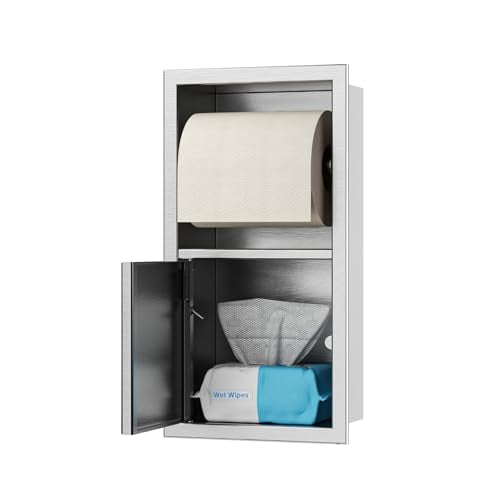 Toilet Paper Holder, Hidden Tampon Storage Holder | in Wall Toilet Roll Holder, Recessed Toilet Niche for Bathroom (Brushed) - color: Brushed