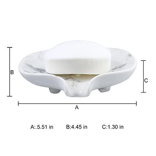 Ceramic Marble Texture Soap Dish, Self Draining Slot, Portable for Shower, Bathroom & Kitchen Sink - color: Marble Ceramic