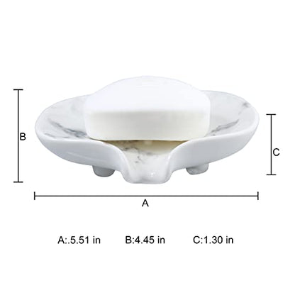 Ceramic Marble Texture Soap Dish, Self Draining Slot, Portable for Shower, Bathroom & Kitchen Sink - color: Marble Ceramic