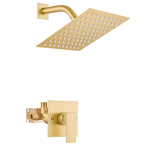 Airuida Shower Faucet Set,8 Inch Shower Valve Kit,Brushed Gold | Male Threads,Rough-in Valve Shower Trim Kit,Single Handle Control Shower Set - color: Brushed Gold, size: 8 Inch