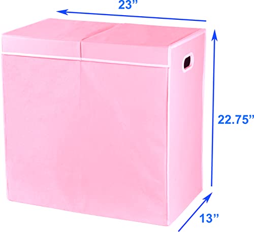 Simple Houseware Double Laundry Hamper with Lid & Removable Bags, Pink | Heavy Duty 600D Polyester, Water-Resistant Surface - color: Pink