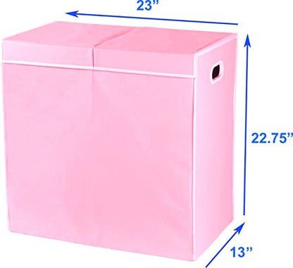 Simple Houseware Double Laundry Hamper with Lid & Removable Bags, Pink | Heavy Duty 600D Polyester, Water-Resistant Surface - color: Pink
