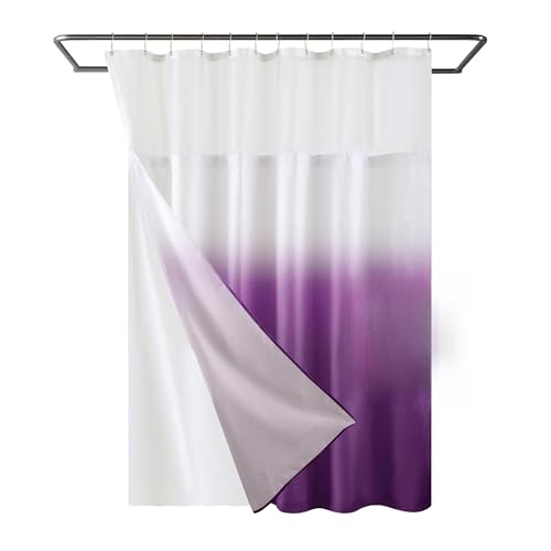 YI & ZE Purple Waffle Weave Shower Curtain with Snap-in Liner, 72W x 72L | Slub Textured Heavy Fabric, Waterproof & Washable, Equipped with 12 Metal Hooks - color: Waffle Purple, size: 72"W x 72"L (Pack of 1)