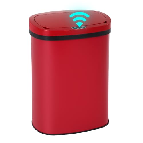 PayLessHere | 13 Gallon Stainless Steel Trash Can | Red | Automatic Touchless Lid with Motion Sensor | Kitchen Garbage Can with Waterproof Design | for Home, Office, Bathroom | Pack of 1 - color: Red Stainless Steel