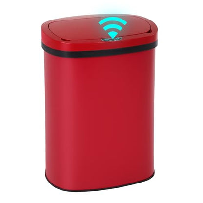 PayLessHere | 13 Gallon Stainless Steel Trash Can | Red | Automatic Touchless Lid with Motion Sensor | Kitchen Garbage Can with Waterproof Design | for Home, Office, Bathroom | Pack of 1 - color: Red Stainless Steel
