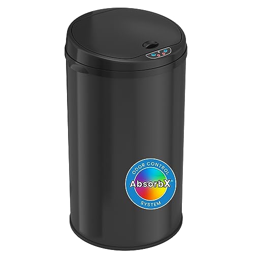 iTouchless 8 Gal Sensor Trash Can with Odor Filter | Black Stainless Steel | Round Touchless Garbage Bin for Home Office Work Bedroom Living Room Garage | Large Capacity Slim Space-Saving Wastebasket - color: Matte Black, 8 Gal