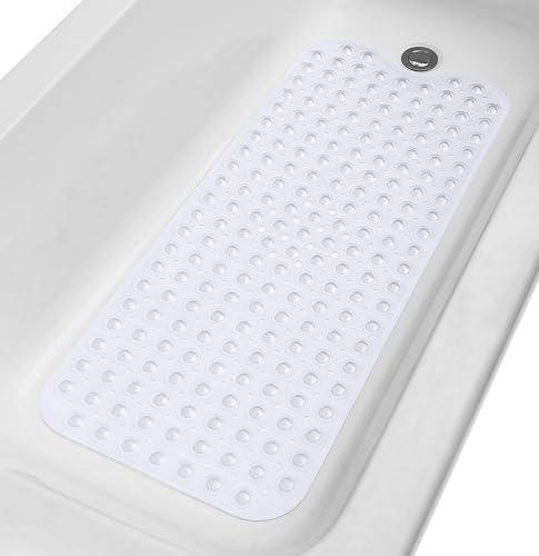 Extra-Long Non-Slip Bathtub & Shower Mat 39”x16” (Smooth/Non-Textured Tubs Only) Safe, Clean, Machine-Washable, Superior Grip&Drainage, Vinyl, Transparent Clear - color: Transparent Clear, size: 39" x 16" (Rectangular)