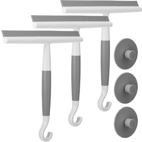 3 Pack Silicone Shower Squeegee for Glass Doors with Hook & Suction Cup 8.7" Bathroom Window Squeegee Glass Wiper Streak Free for Bathroom Shower Doors, Mirrors, Car Windows & Kitchen Counters