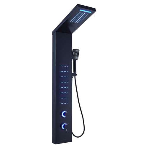 ELLO&ALLO Stainless Steel Shower Panel Tower System, Rainfall Head Rain Massage System with LED Body Jets, Black - color: Black