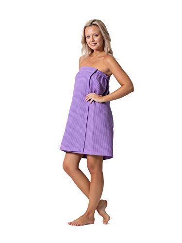 Robe Direct Quick Dry, Lightweight Waffle Spa/Bath Wrap with Adjustable Closure & Elastic Top - color: Lavender, size: Large-X-Large