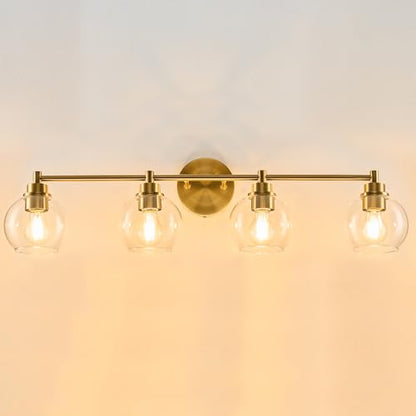 VONLUCE 4 Light Bathroom Vanity Light Fixtures, Gold Finish | Globe Glass Shades, E26 Sockets, Easy to install, Vanity Lights for Bedroom Hallway Living Room - color: Gold, size: 4-Light