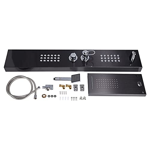 Delavin Multi Fuction Shower Panel, Shower Tower, Rainfall Waterfall Stainless Steel Shower Panel Tower System, Full Body Shower System with Body Jets, Tub Spout, Handheld Shower, Brushed Black | Stainless Steel, Rainfall Waterfall, Body Jets, Tub Spout,