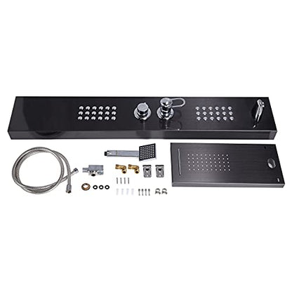 Delavin Multi Fuction Shower Panel, Shower Tower, Rainfall Waterfall Stainless Steel Shower Panel Tower System, Full Body Shower System with Body Jets, Tub Spout, Handheld Shower, Brushed Black | Stainless Steel, Rainfall Waterfall, Body Jets, Tub Spout,