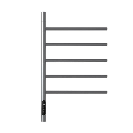 Electric Heated Towel Rack, 5-Bar Rotating Design, Wall-Mounted, Black, Touch Panel Control with Timer, Hardwired or Plug-in 110V (Grey)