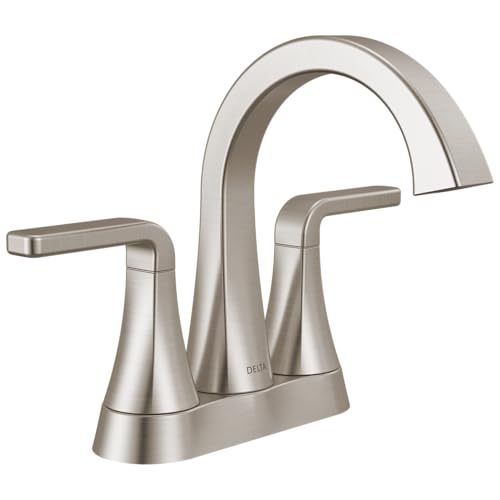 Delta Lineax Centerset Brushed Nickel Bathroom Faucet, 4 Inch 3 Hole Bathroom Sink Faucet for Vanity, Metal Push-Pop Drain Assembly, Stainless 2562LF-SSMPU - color: Stainless