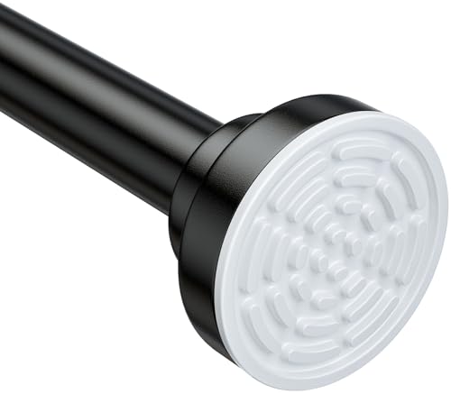 Ausemku Shower Curtain Rod Tension - 32-80 Inch Never Rust Non-Slip Spring Tension Curtain Rod No Drilling Stainless Steel Curtain Rod Use Bathroom Kitchen（Black） - color: Black, size: 32-80 IN