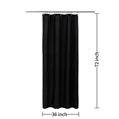 ALYVIA SPRING Stall Fabric Shower Curtain Liner Waterproof - Soft & Lightweight Small Shower Curtain with Magnets for Narrow Stall Size, Machine Washable - 36x72, Black - color: Black, size: 36"W x 72"L (Pack of 1)
