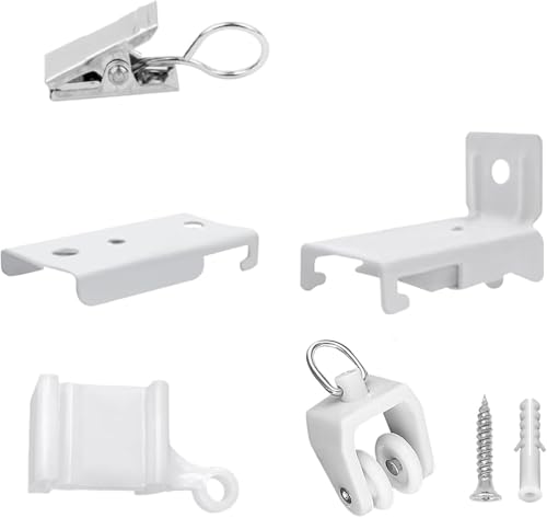 KOLAKO Curtain Track Accessories for Ceiling Curtain Rail, 14 Feet Flexible Bendable Curtain Track Wall Ceiling Mount Brackets, Track Rollers, Curtain Clips Hooks, White - color: White Curtain Track Accessories, size: 14ft accessories kit
