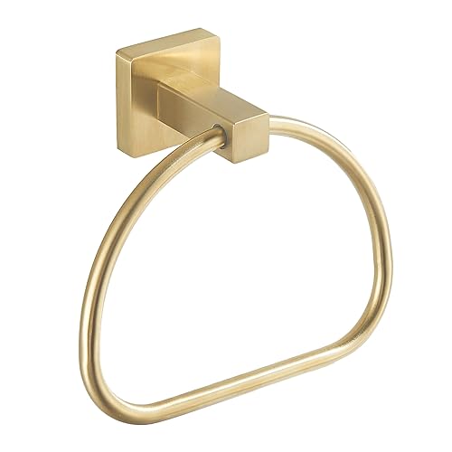 Leyden Brushed Gold Hand Towel Holder, Bathroom Towel Ring, Bath Hand Towel Hangers Wall Mounted Half Round Modern - color: Gold