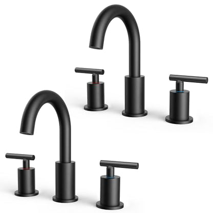 FORIOUS 2 Pack Black Bathroom Faucet 3 Hole,Commercial Widespread Faucet 8" | Wholesale 8 Inch Matte Black Bathroom Sink Faucet 3 Hole with 360° Swivel Spout, Vanity Faucet for Renovation and Upgrading - color: Matte Black × 2, style: Modern