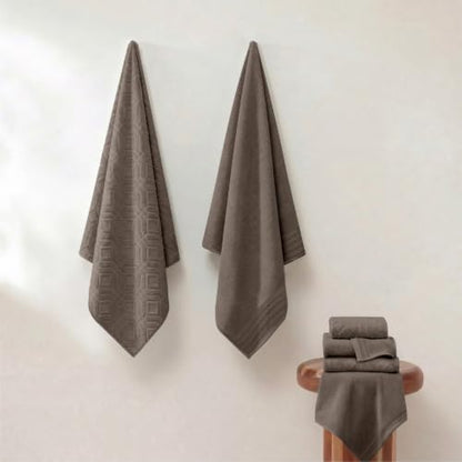Modern Threads 6 Piece Cotton Bath Towel Set – Ultra Soft 550 GSM Towels – Bathroom Set with Hand Towels and Washcloths – Geometric (Classic Taupe) - color: Classic Taupe, style: Geometric