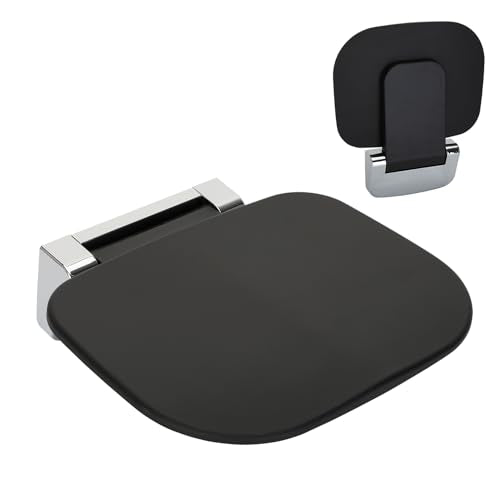 Foldable Shower Seat Wall Mounted – 400lb Shower Bench, Small Shower Spaces, 17" Secure Fold Down Design (Black)