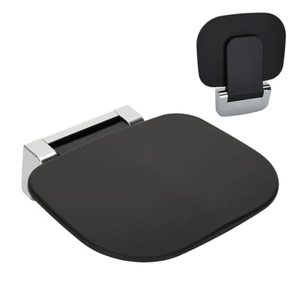 Foldable Shower Seat Wall Mounted – 400lb Shower Bench, Small Shower Spaces, 17" Secure Fold Down Design (Black)