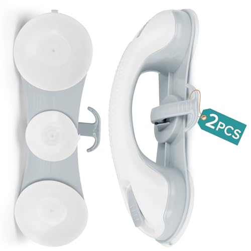 2 Pack Grab Bars for Bathtubs and Showers with 3 Suction Cups,Heavy Duty Handle Removable Handrails for Seniors and Elderly,Bathroom Safety Grip No Drilling Waterproof (Blue)