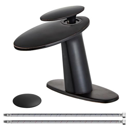 Oil Rubbed Bronze Waterfall Bathroom Sink Faucet and Pop Up Drain - color: Oil Rubbed Bronze, size: Short Body
