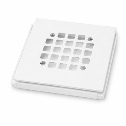 4-1/4” Square Snap-in White Shower Drain - Stainless Steel Replacement - 4.25 inch Durable Floor Cover -Snap-in - Easy Installation Universal Grate Strainer - color: White