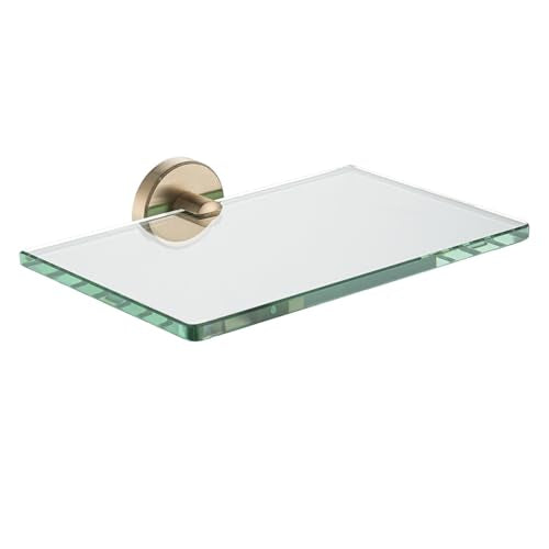 JQK Bathroom Glass Shelf, Tempered Glass Shower Storage 8 by 5 inches, 304 Stainless Steel Champagne Bronze Wall Mount, TGS101L8-CB - color: Champagne Bronze, size: 8 Inch (1 Pack)