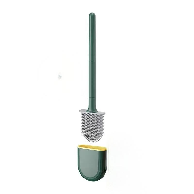 RV Silicone Toilet Brush with Holder, Drill-Free Wall Mounted Toilet Bowl Cleaner, Anti-Drip Anti-Roll Compact Brush for RV Camper & Small Bathroom (Green) - color: Green