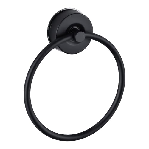 JOMOLA Stainless Steel Suction Cup Towel Ring Holder - No Drill Bathroom & Shower Accessories, Rustproof Adjustable Towel Rack for Spa, Poolside, Gym, RV, Boat, Matte Black - color: Black-1 Pack