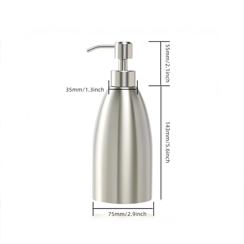 304 Stainless Steel Soap Dispenser 16oz Rust-Proof Liquid Soap Pump Bottle for Kitchen or Bathroom Countertop Hand Dish Lotion Leak-proof (Brushed Nickel) - color: Brushed Nickel