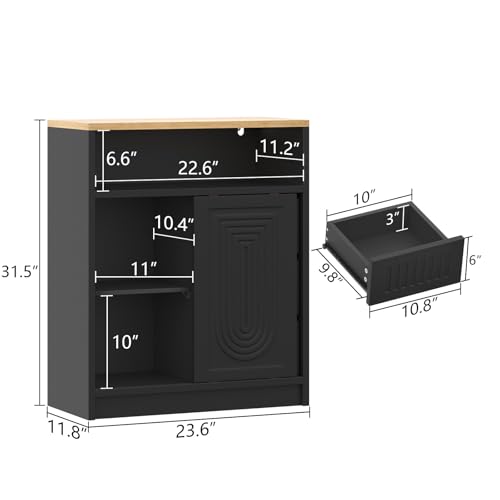 Gyfimoie Bathroom Storage Cabinet with 3 Drawers, Wooden Floor Cabinet with 1 Sliding Door & Adjustable Shelves for Bathroom, Living Room, Entryway (Black)
