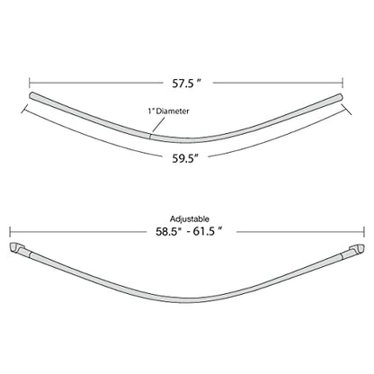 60 Inch Fixed Stainless Steel Curved Shower Curtain Rod (Chrome Plated) | Hotel-quality rustproof 5 foot wall-mounted rod with a solid one-piece build for added shower space and smooth ring sliding - color: Chrome