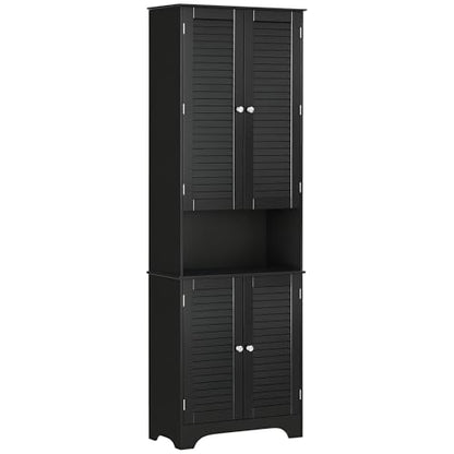 HOMCOM Tall Narrow Bathroom Storage Cabinet with Doors and Shelves, Black | Shelf Adjustability, Freestanding, Linen Cabinet - color: Black