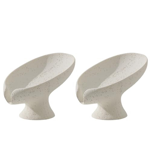 Soap Dish, 2 PCS Self Draining Bar Soap Holders, Leaf Shape, Cream | Resin, Travertine Stone Look, Modern, Keeps Bar Soap Dry, Decorative Soap Saver for Bathroom Countertop Kitchen Sink Bathtub - color: Cream