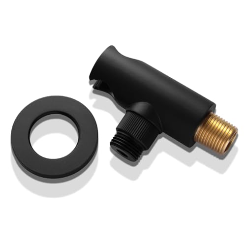 Bathroom Brass Round Wall Mount Water Supply Elbows with On/Off Flow Control Bracket Handheld Shower Head Holder, Matte Black - color: Matte Black