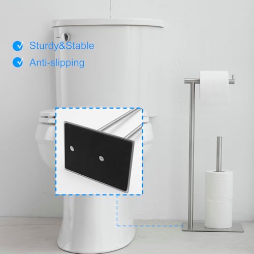 FFK Toilet Paper Holder Free Standing, 21.5" Bathroom Toilet Tissue Roll Holder Stand with Storage, SUS304 Stainless Steel Rustproof, Brushed Nickel - color: Brushed Nickel