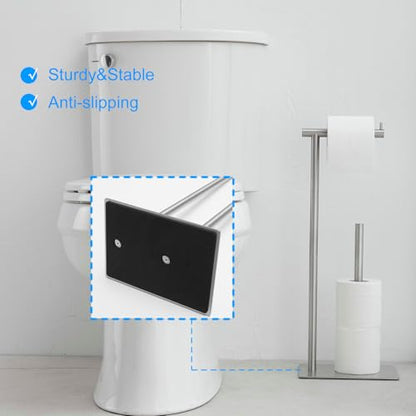 FFK Toilet Paper Holder Free Standing, 21.5" Bathroom Toilet Tissue Roll Holder Stand with Storage, SUS304 Stainless Steel Rustproof, Brushed Nickel - color: Brushed Nickel