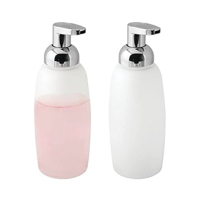 mDesign Refillable Glass Foaming Hand Soap Dispenser - Foam Soap Pump Bottle Container for Bathroom Counter Top - Decorative Foam Soap Dispenser - Malloy Collection - 2 Pack - Clear Frost/Chrome