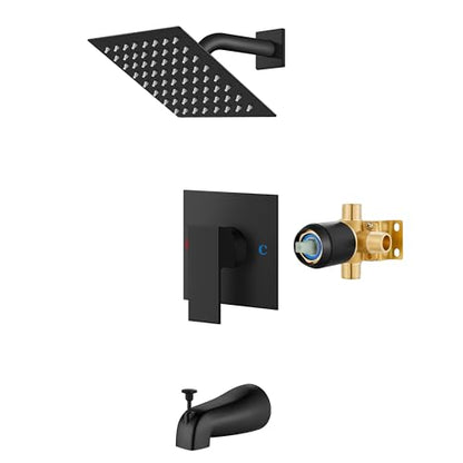 Airuida 6 Inch Shower Faucet Set,Bathtub Faucet Kit,Matte Black | Shower Tub Faucet Set,Male Threads Rough-In Valve,Square Head Shower System - color: Black, size: 6 Inch