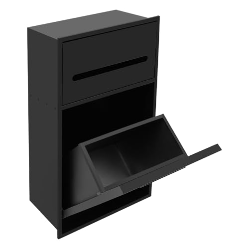 Bathroom Trash Can, 1.59 Gallon Tilt Out Trash Bin Cabinet, Recessed Wall Mounted Hidden Trash Cabinet, Stainless Steel Trash and Recycling Organizer with Toilet Paper Holder for Kitchen(Black)
