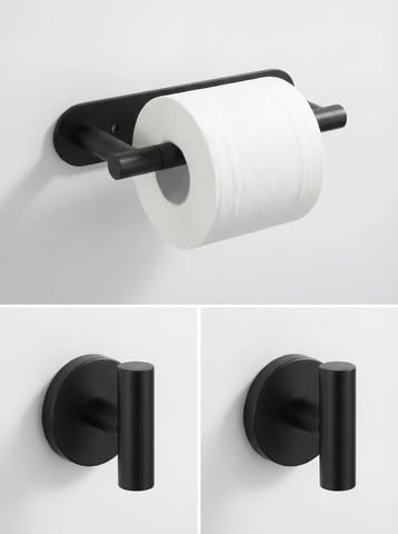Bathroom Hardware Set, Matte Black 3-Piece | Toilet Paper Holder, Double Robe Hook, Wall Mounted, Stainless Steel - color: Yaguanghei