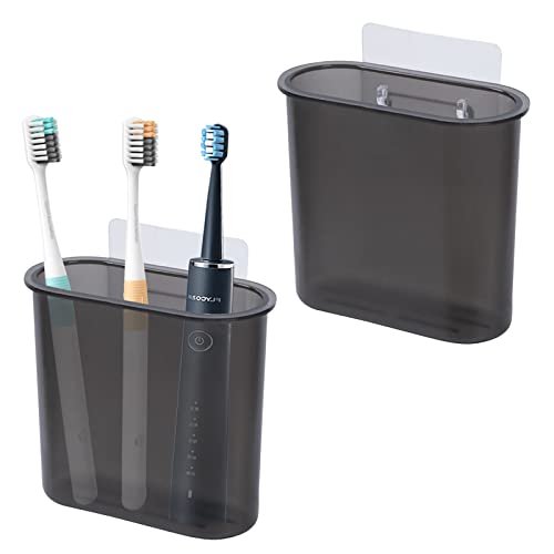 2 Packs Wall Mounted Toothbrush Holder, Self Adhesive Tooth Brush Holder for Bathroom Electric Toothbrush Toothpaste Razor Bathroom Accessories(Black) - color: Black