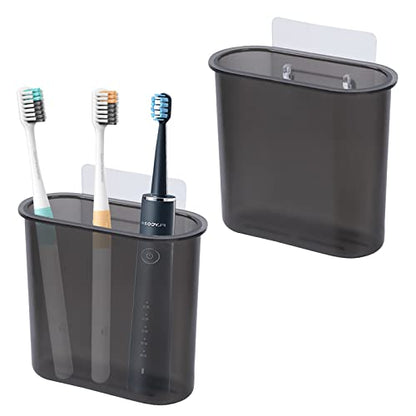 2 Packs Wall Mounted Toothbrush Holder, Self Adhesive Tooth Brush Holder for Bathroom Electric Toothbrush Toothpaste Razor Bathroom Accessories(Black) - color: Black